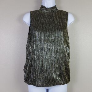 Banana Republic Black Silver Metallic Shimmer High Neck Sleeveless Top Size M